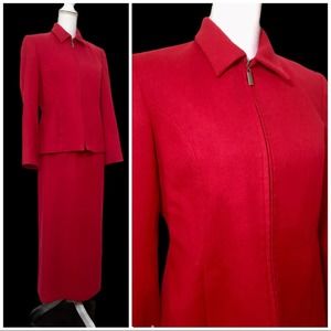 Vintage 90's Y2K Red Wool Zip Front Jacket Maxi Skirt Set 8